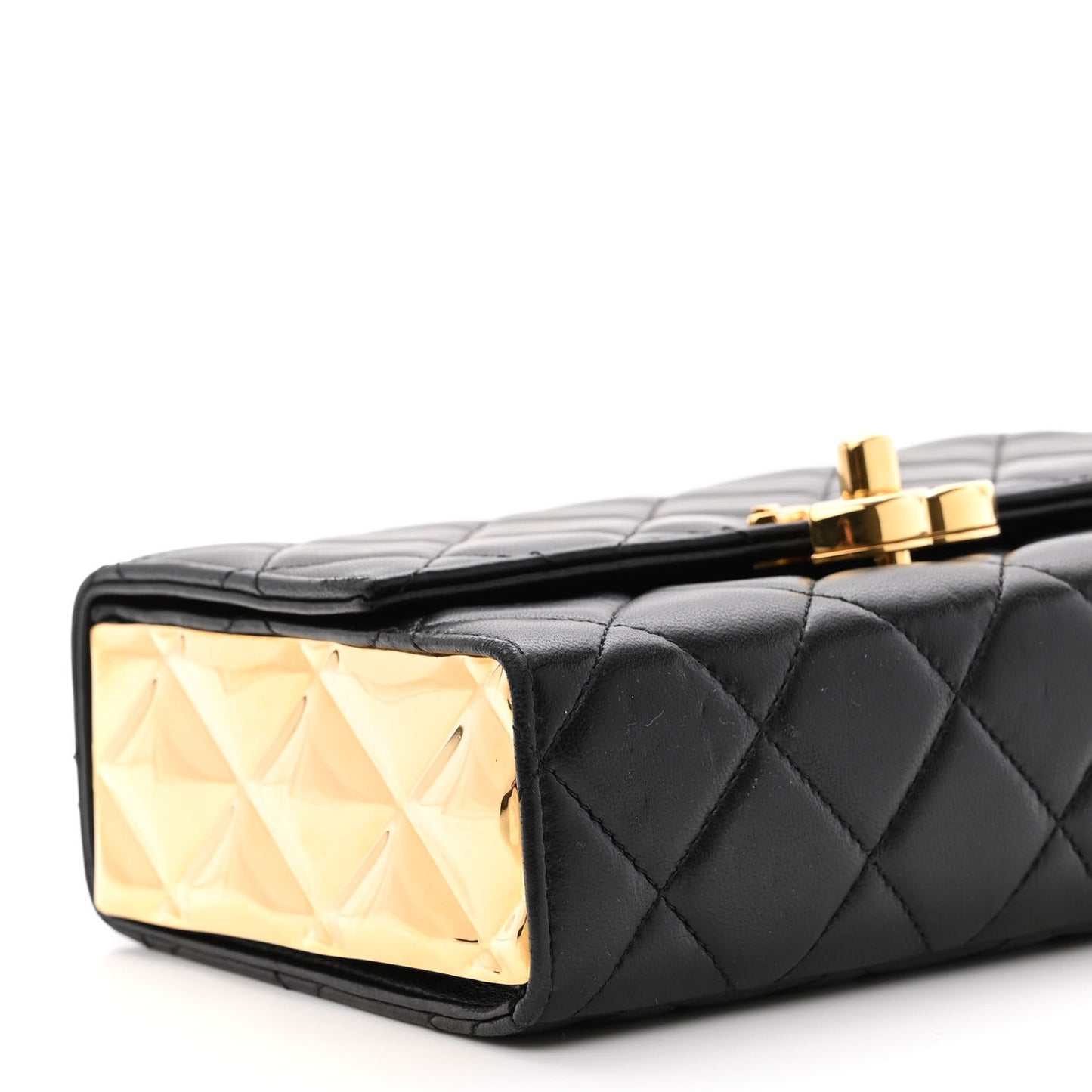 Lambskin Quilted Mini Golden Plate Flap Black