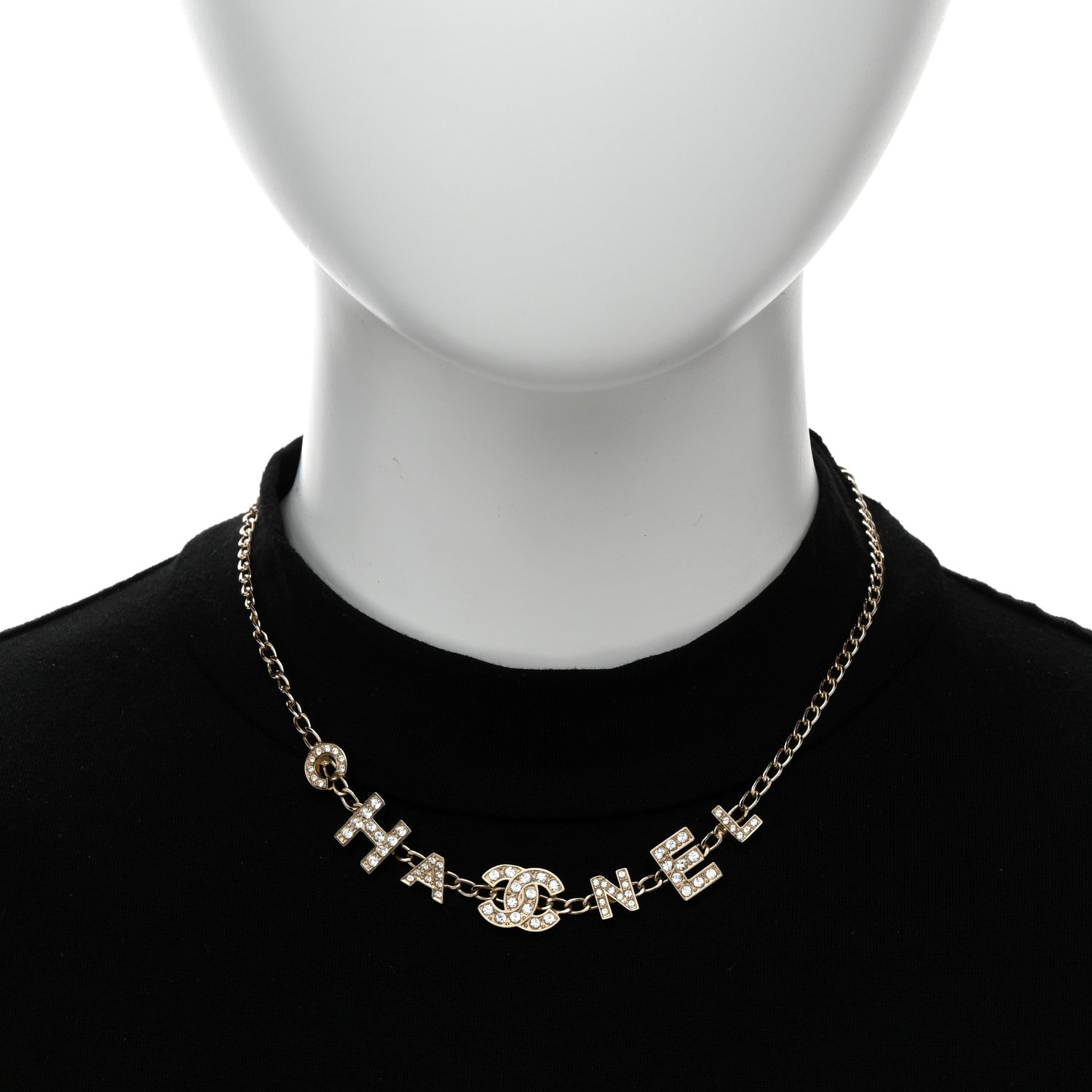 Chanel Metal Crystal CC Logo Necklace Gold 2 of 6