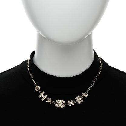 Chanel Metal Crystal CC Logo Necklace Gold 2 of 6