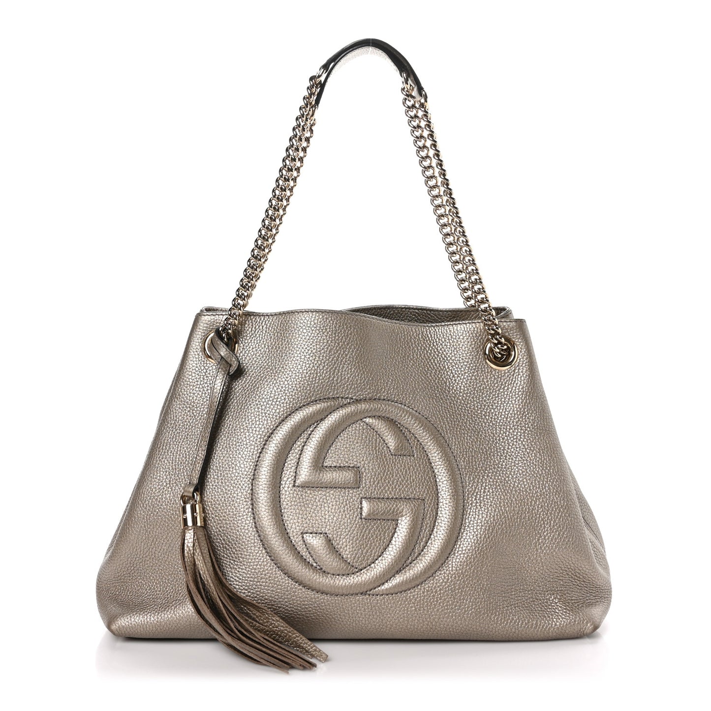 Metallic Pebbled Calfskin Medium Soho Chain Shoulder Bag Golden Beige