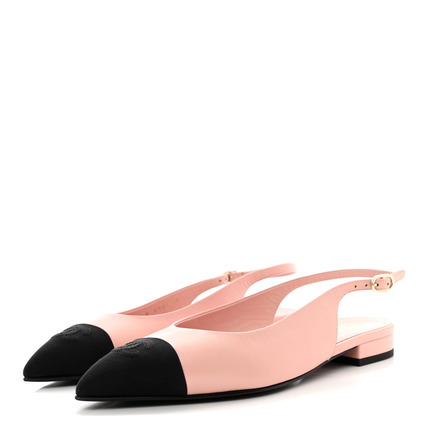 Chanel Lambskin Pointed Toe CC Slingback Flats 37.5 Pink Black 3 of 11