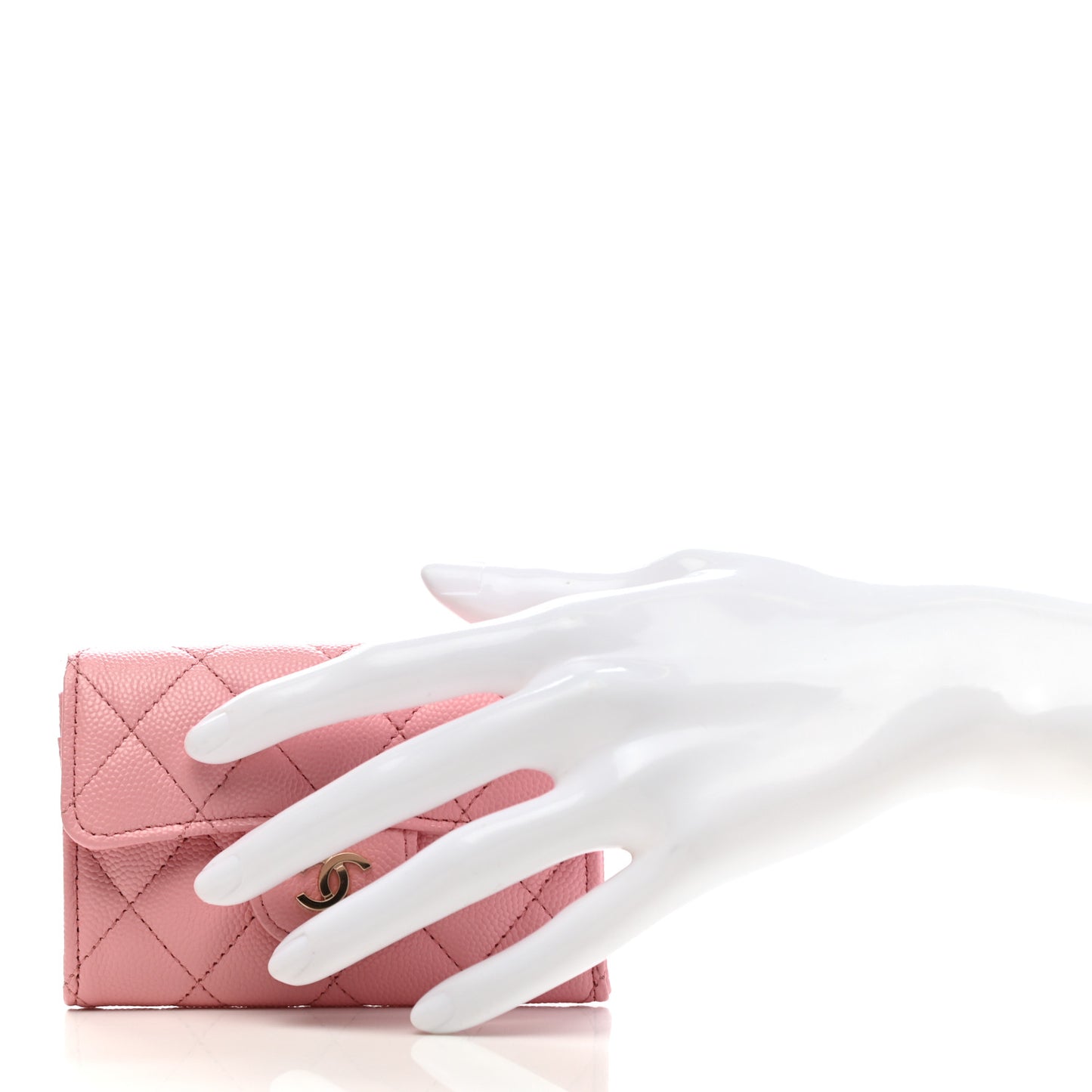 Caviar Quilted Flap Card Holder Wallet Light Pink