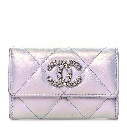 Chanel Iridescent Calfskin Quilted Chanel 19 Flap Card Holder Light Purple 1 of 14
