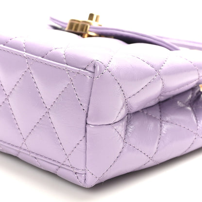 Chanel Shiny Aged Calfskin Quilted Nano Kelly Shopper Lilac 9 of 10