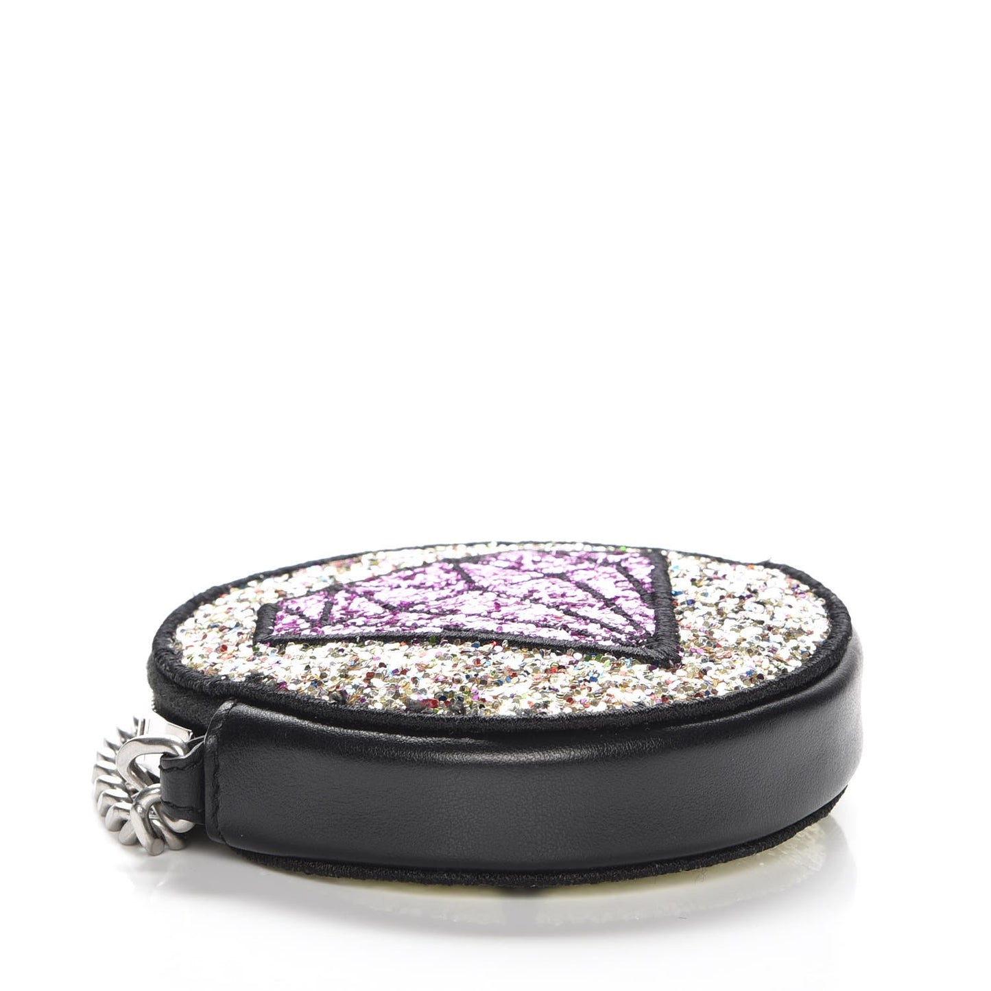 Calfskin Glitter Circular Zip Pouch Multicolor Black