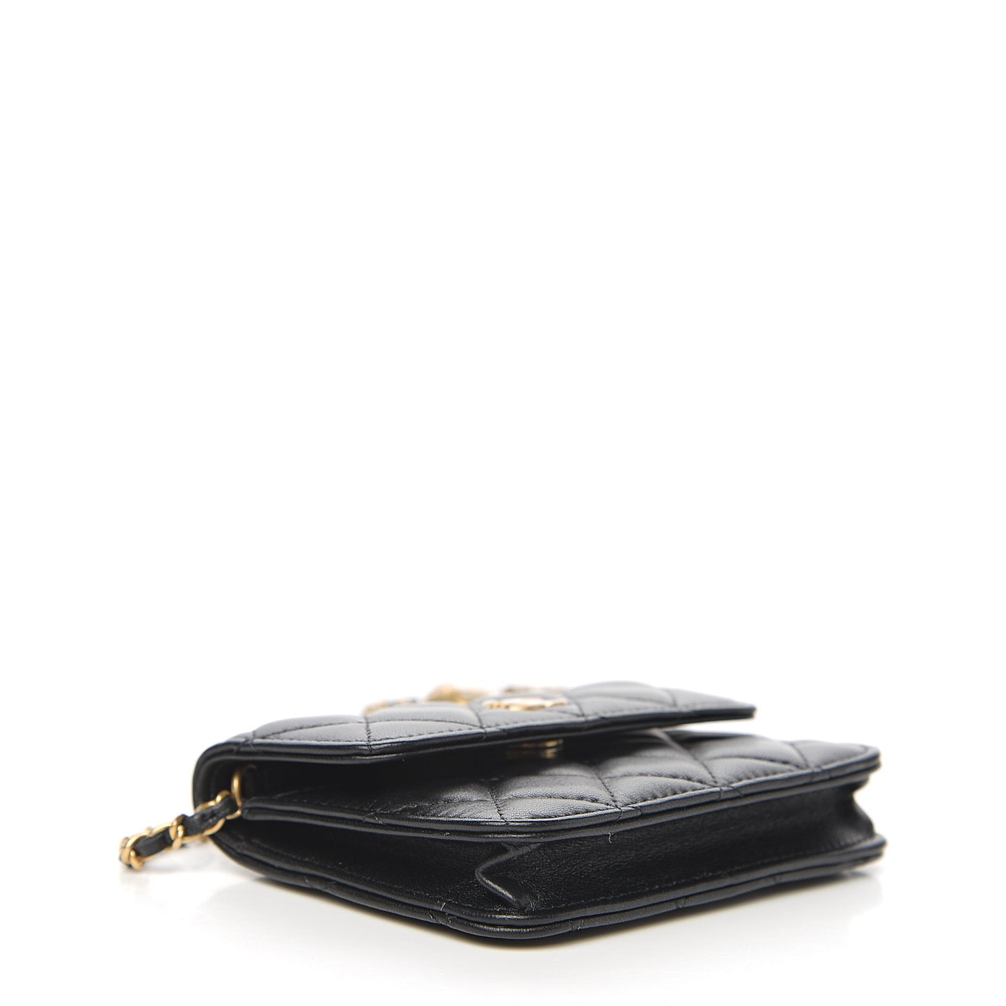 Lambskin Quilted Pearl Crush Clutch With Chain Black