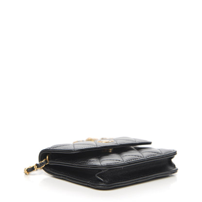 Chanel Lambskin Quilted Pearl Crush Clutch With Chain Black 3 of 8