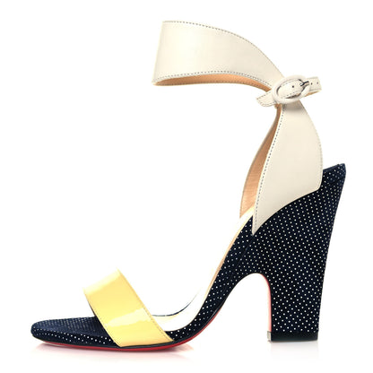 Christian Louboutin Suede Calfskin Patent Arletissima 100 Sandals 37 Blue White Yellow 1 of 10