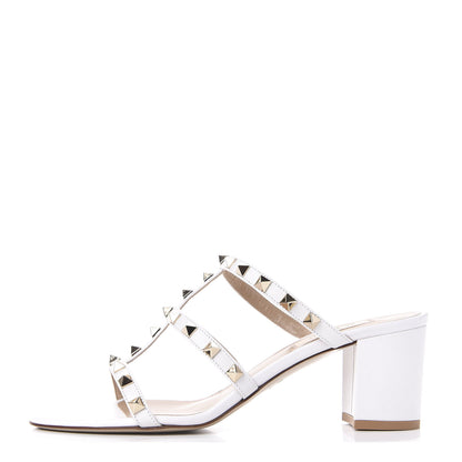 Valentino Garavani Calfskin Nappa Rockstud 60mm Caged Slide Sandals 39 Optic White 1 of 11