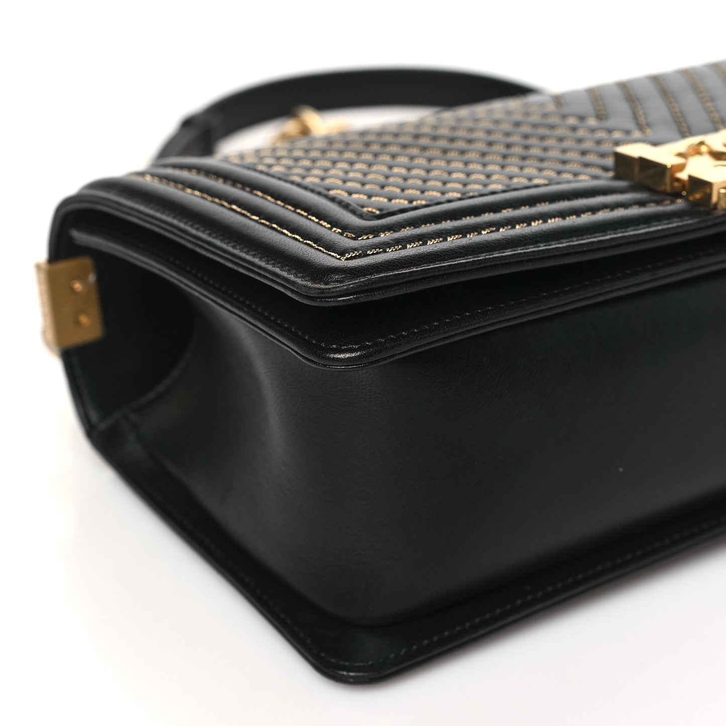 Lambskin Chevron Chain Stitched Medium Boy Flap Black