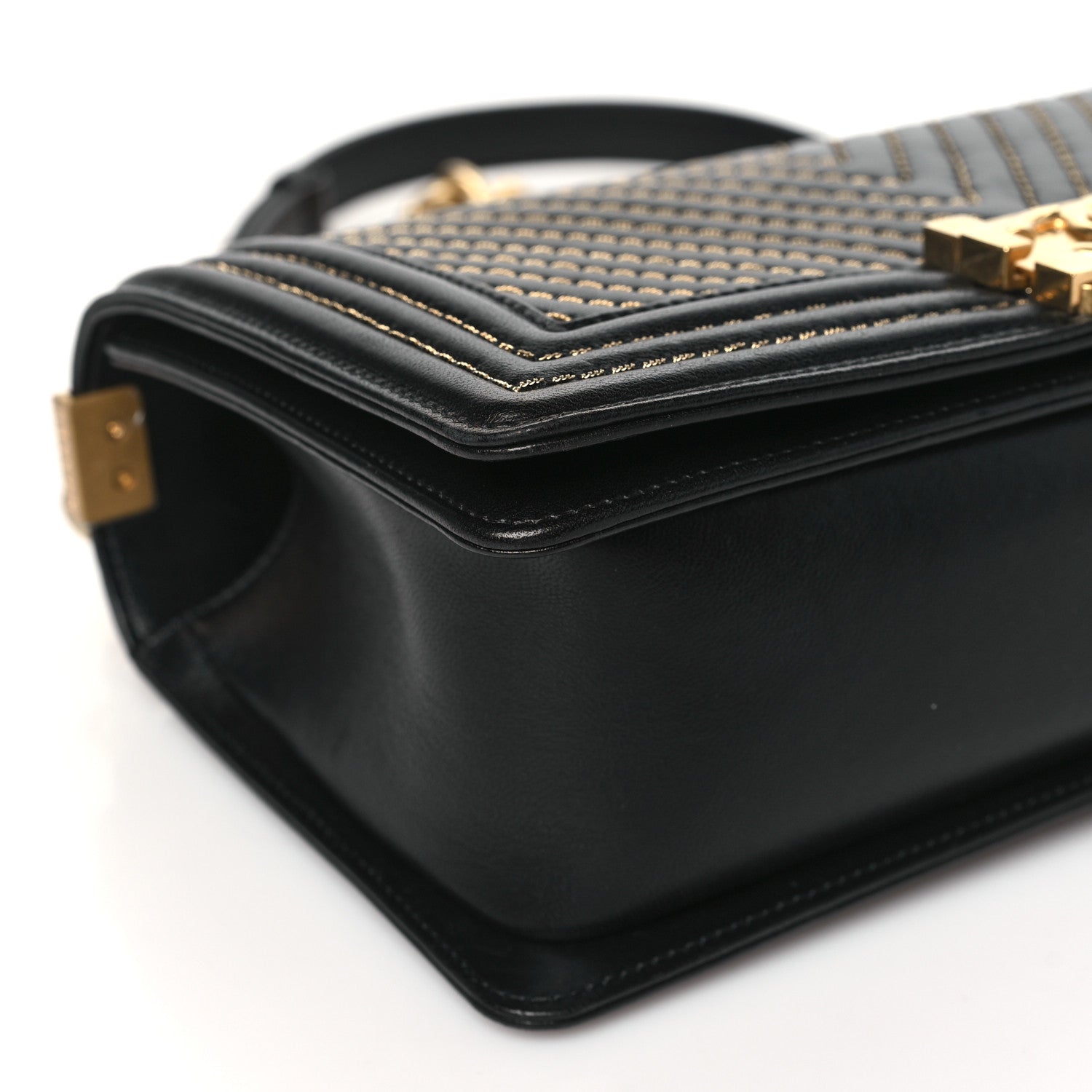 Chanel Lambskin Chevron Chain Stitched Medium Boy Flap Black 9 of 10