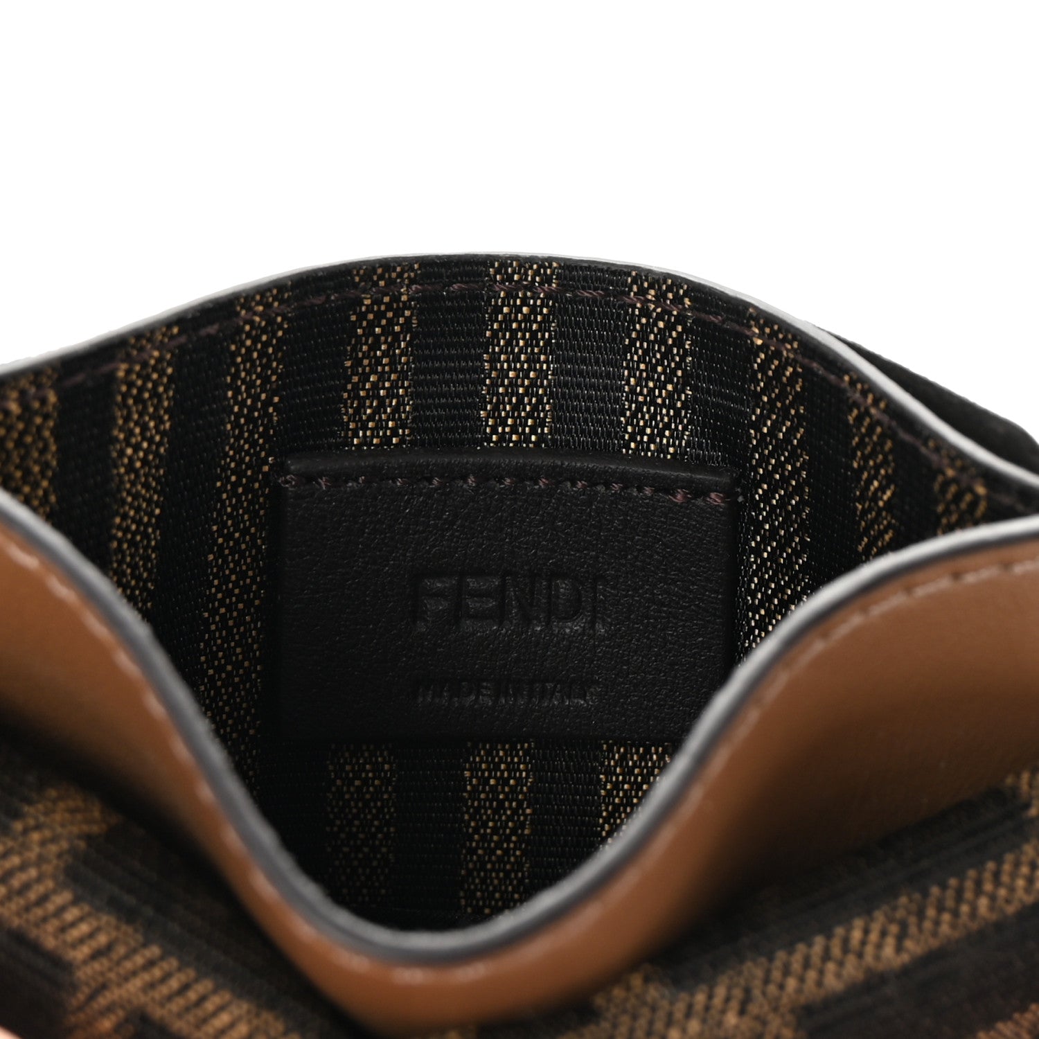 Fendi Fabric Jacquard FF 1974 Fold Over Card Holder Wallet Tobacco Moro 7 of 8