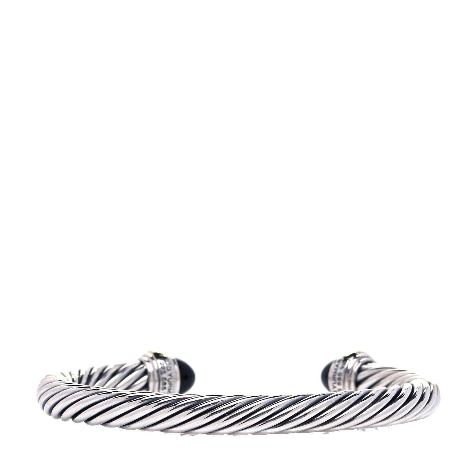 David Yurman Sterling Silver 14K Yellow Gold Black Onyx 7mm Cable Classics Bracelet 3 of 4