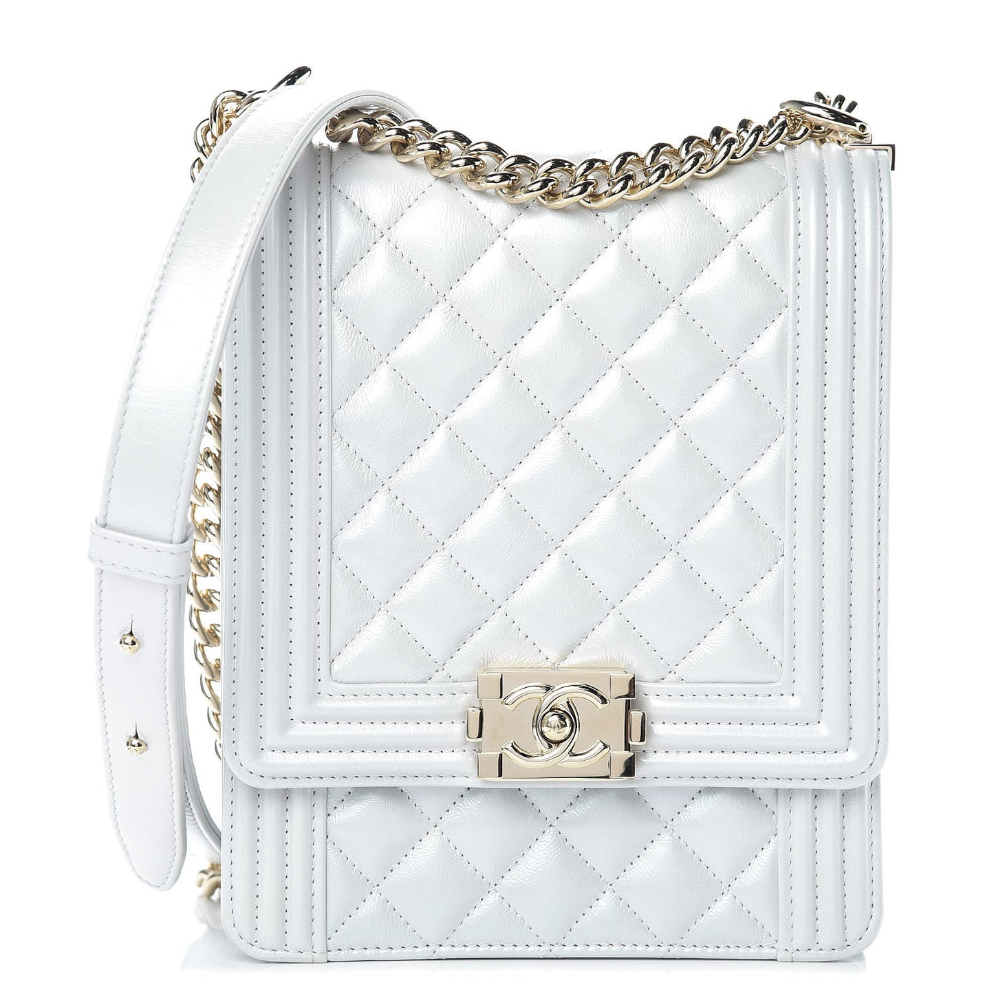 Calfskin Quilted North South Boy Flap Grey