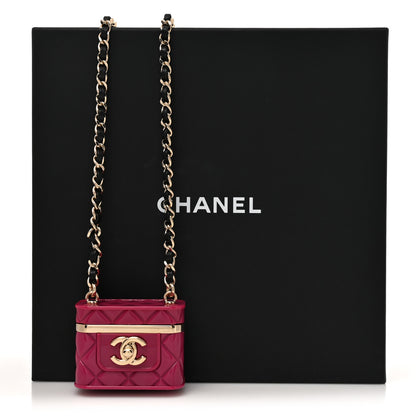 Chanel Metal Resin Lambskin Flap Bag Necklace Pink Gold Black 6 of 6