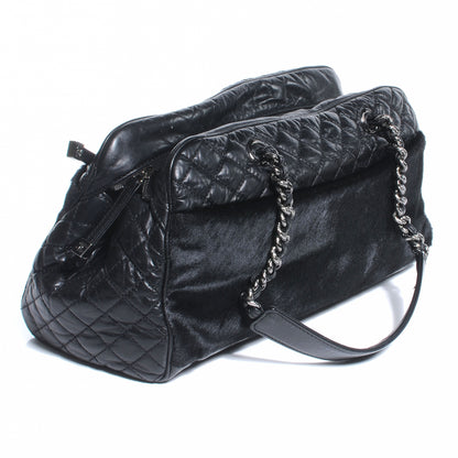 Chanel Aged Calfskin Pony Hair Quilted Miss Pony Bowler Black 3 of 8