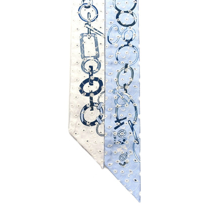 Hermes Silk Embroidered Do Re Boucles Broderie Anglaise Twilly Bleu White Marine 2 of 3