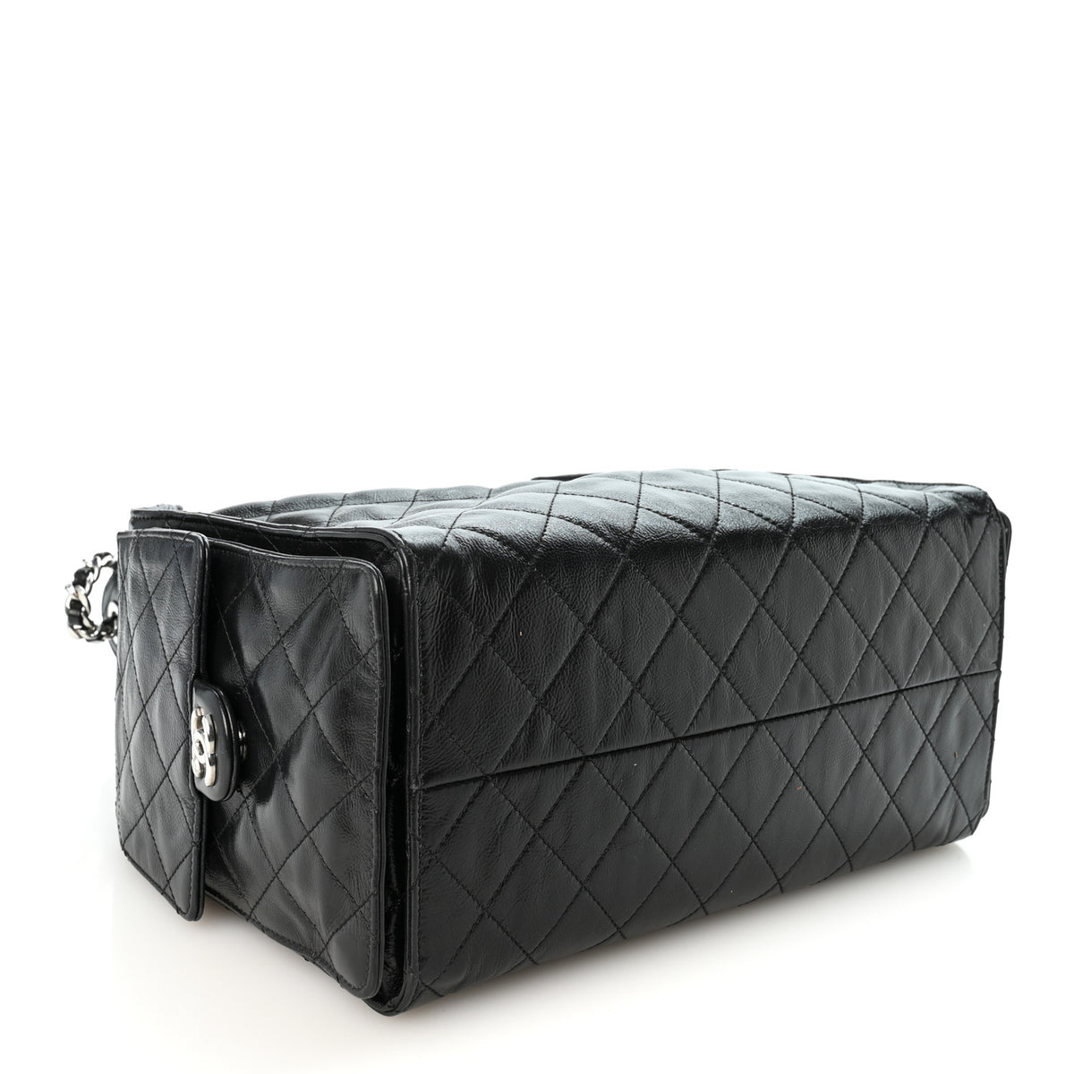 Chanel Shiny Crumpled Calfskin Quilted Medium Chanel 25 Handbag Black 5 of 11