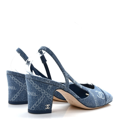 Chanel Denim Cap Toe Denim Slingback Pumps 36.5 Blue 4 of 8