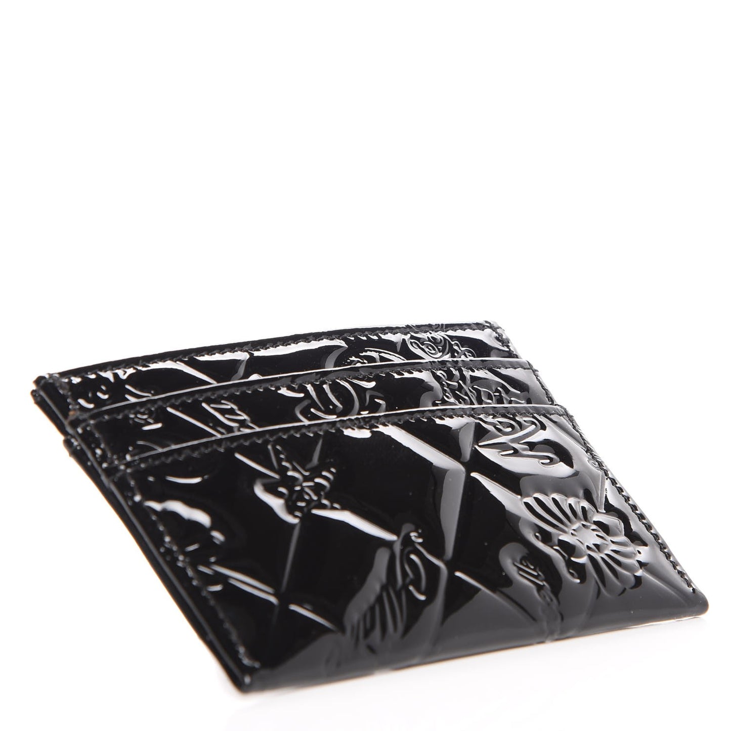 Patent Calfskin Lucky Symbols Card Holder Case Black