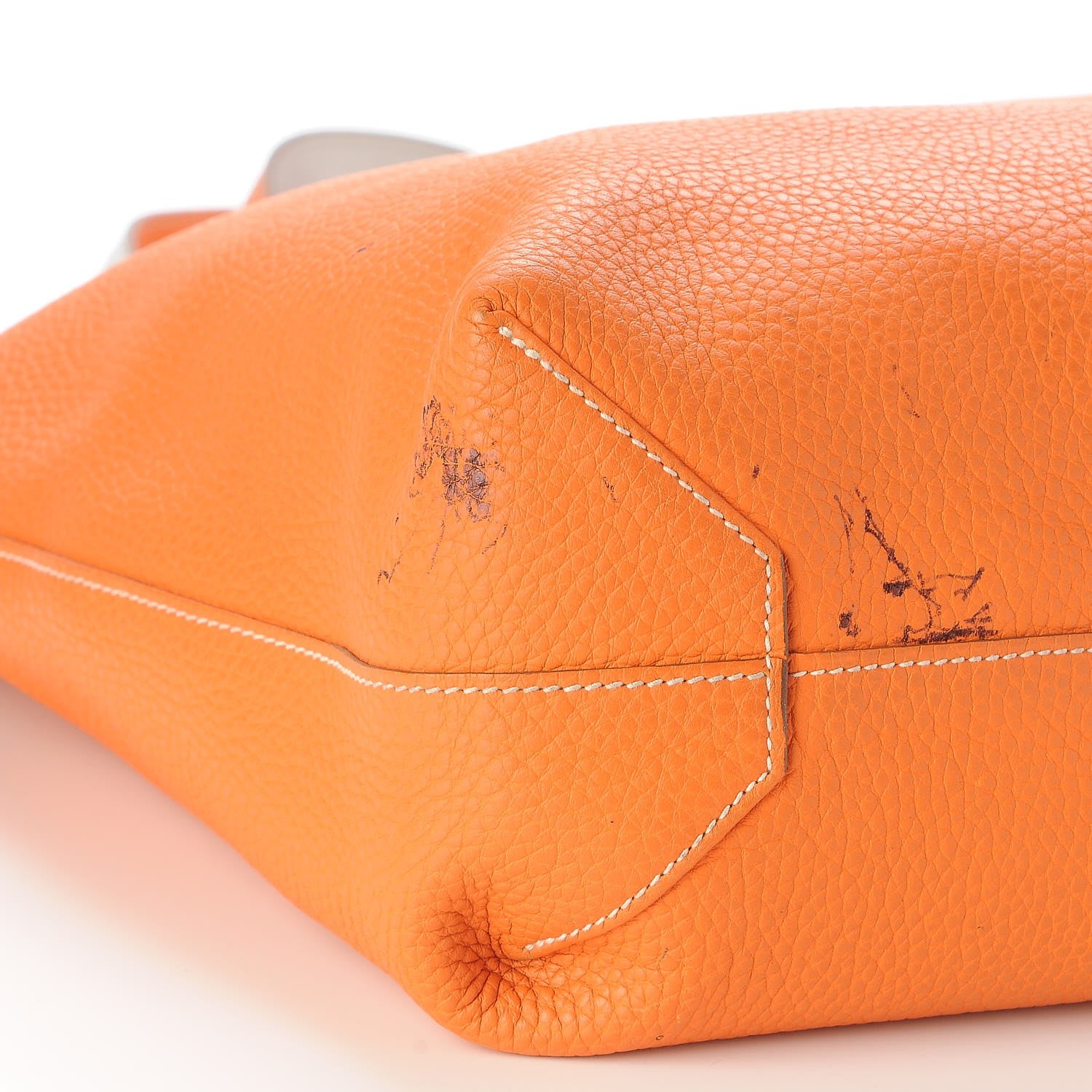 Hermes Taurillon Clemence Double Sens 45 Reversible Tote Orange Gris Perle 12 of 15