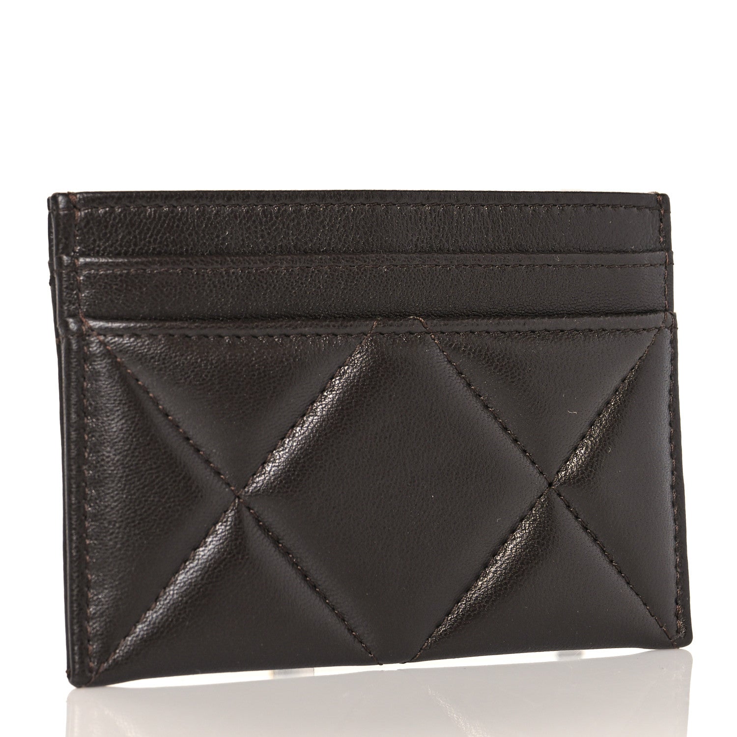 Chanel Lambskin Quilted Chanel 19 Card Holder Dark Brown 3 of 11