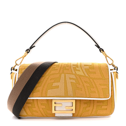 Fendi X SARA COLEMAN Canvas Vitello King Seta FF Fish Eye Embroidered Baguette Mostarda White Ice 1 of 15