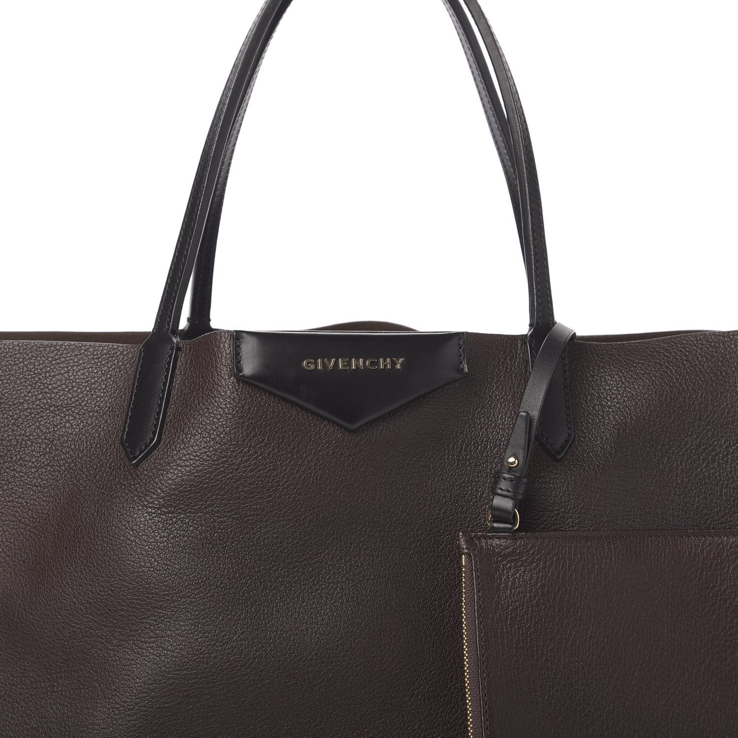 Grained Calfskin Large Antigona Tote Dark Brown Tan