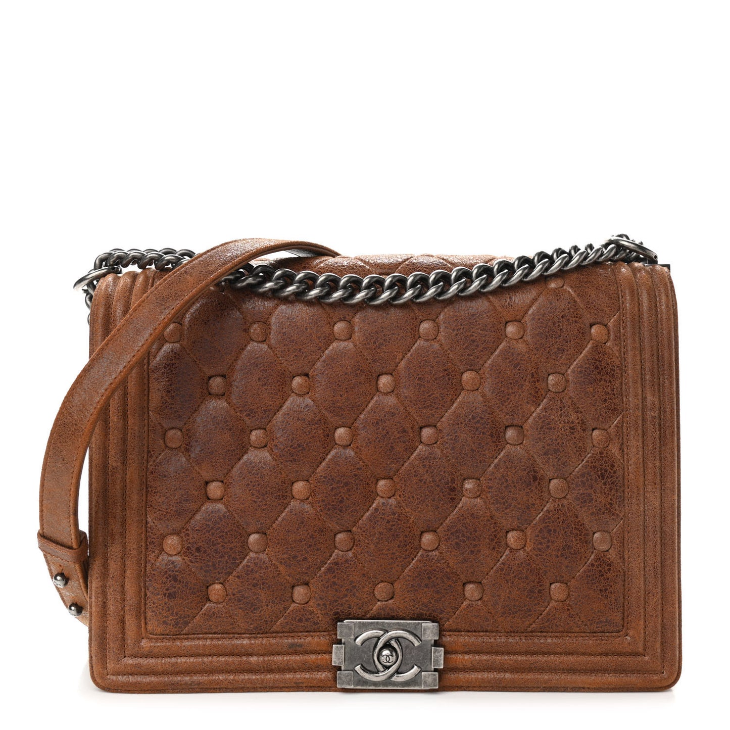 Nubuck Chesterfield Quilted Large Celtic Boy Flap Brown
