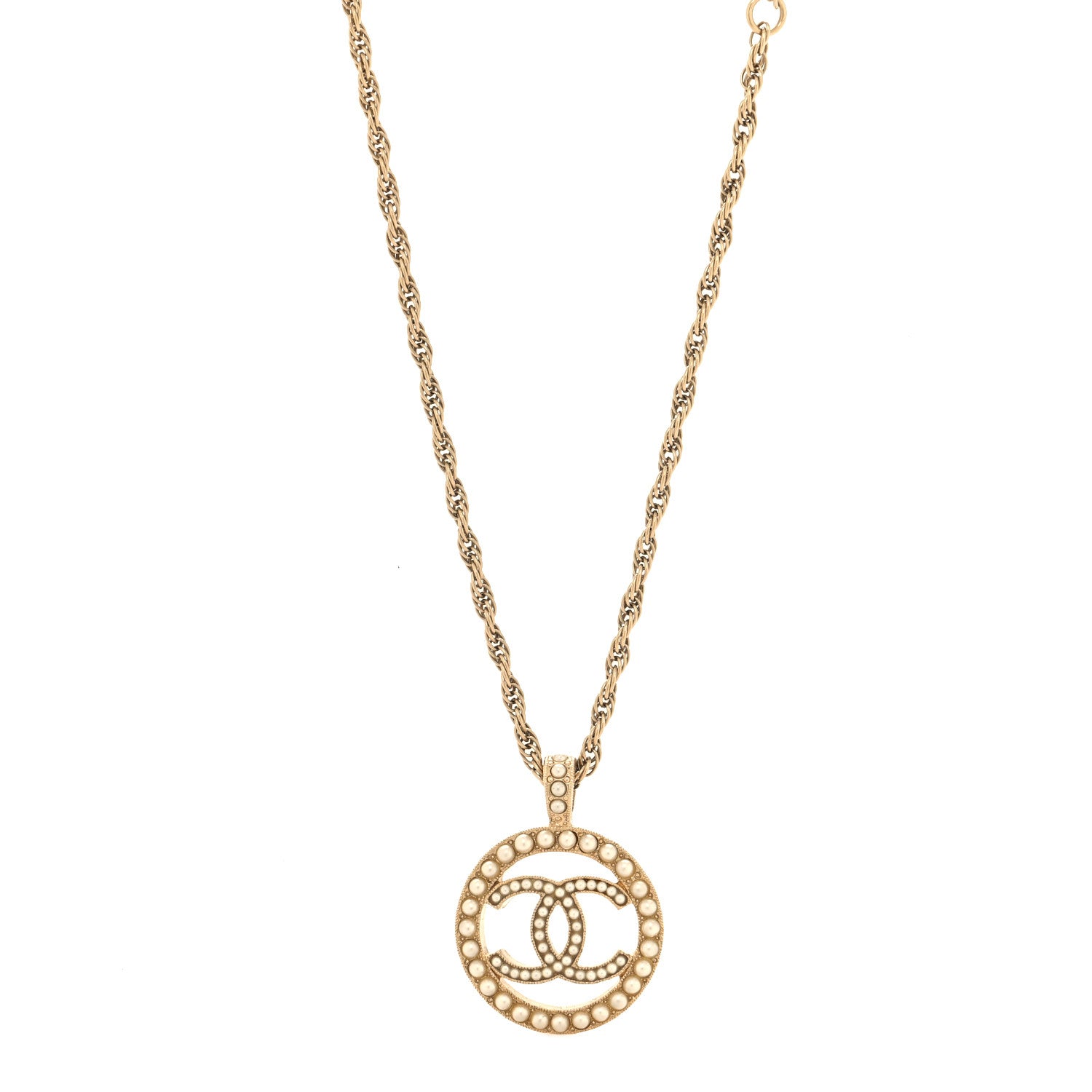 Chanel Pearl CC Round Pendant Necklace Gold 1 of 5