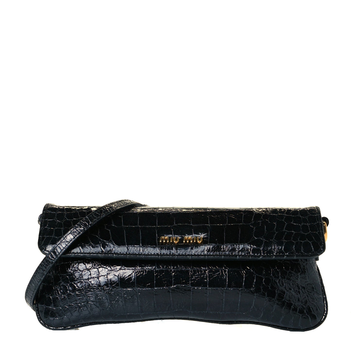 Vernice Crocodile Embossed Calfskin Pochette Black
