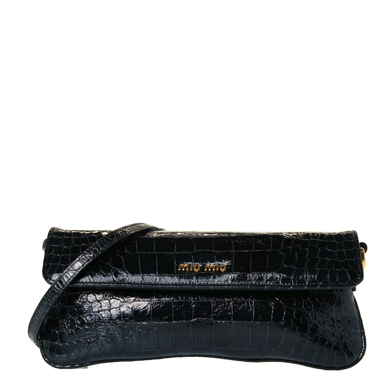 Miu Miu Vernice Crocodile Embossed Calfskin Pochette Black 1 of 6