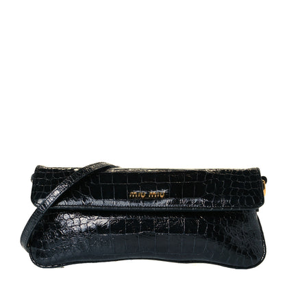 Miu Miu Vernice Crocodile Embossed Calfskin Pochette Black 1 of 6