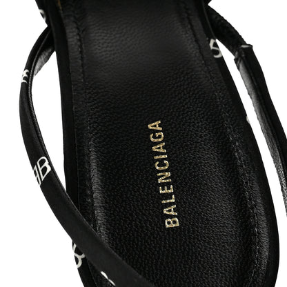 Balenciaga Satin BB Logo Pointed Toe Knife Slingback Mules 38 Black White 8 of 11