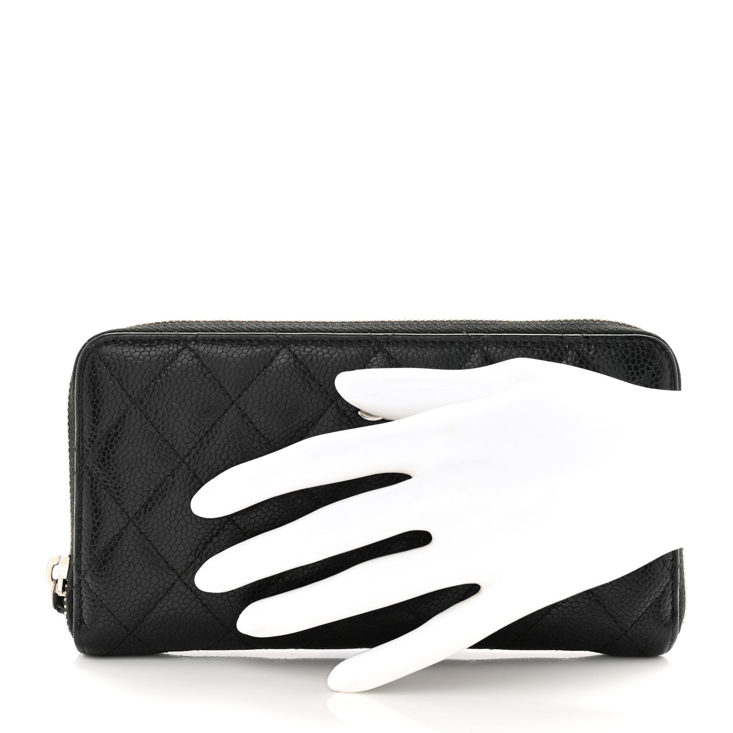 Caviar Quilted Large Gusset Zip Around Wallet Black