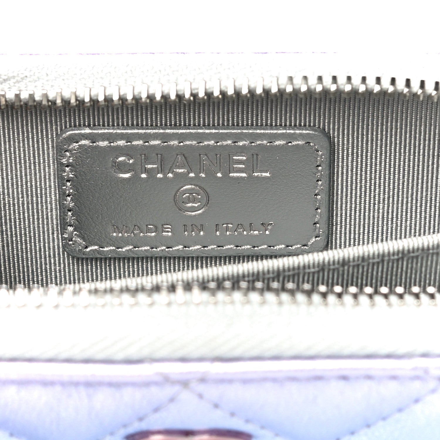 Chanel Gradient Metallic Calfskin Quilted Zip Around Coin Purse Wallet Silver Blue Yellow Purple 5 of 12