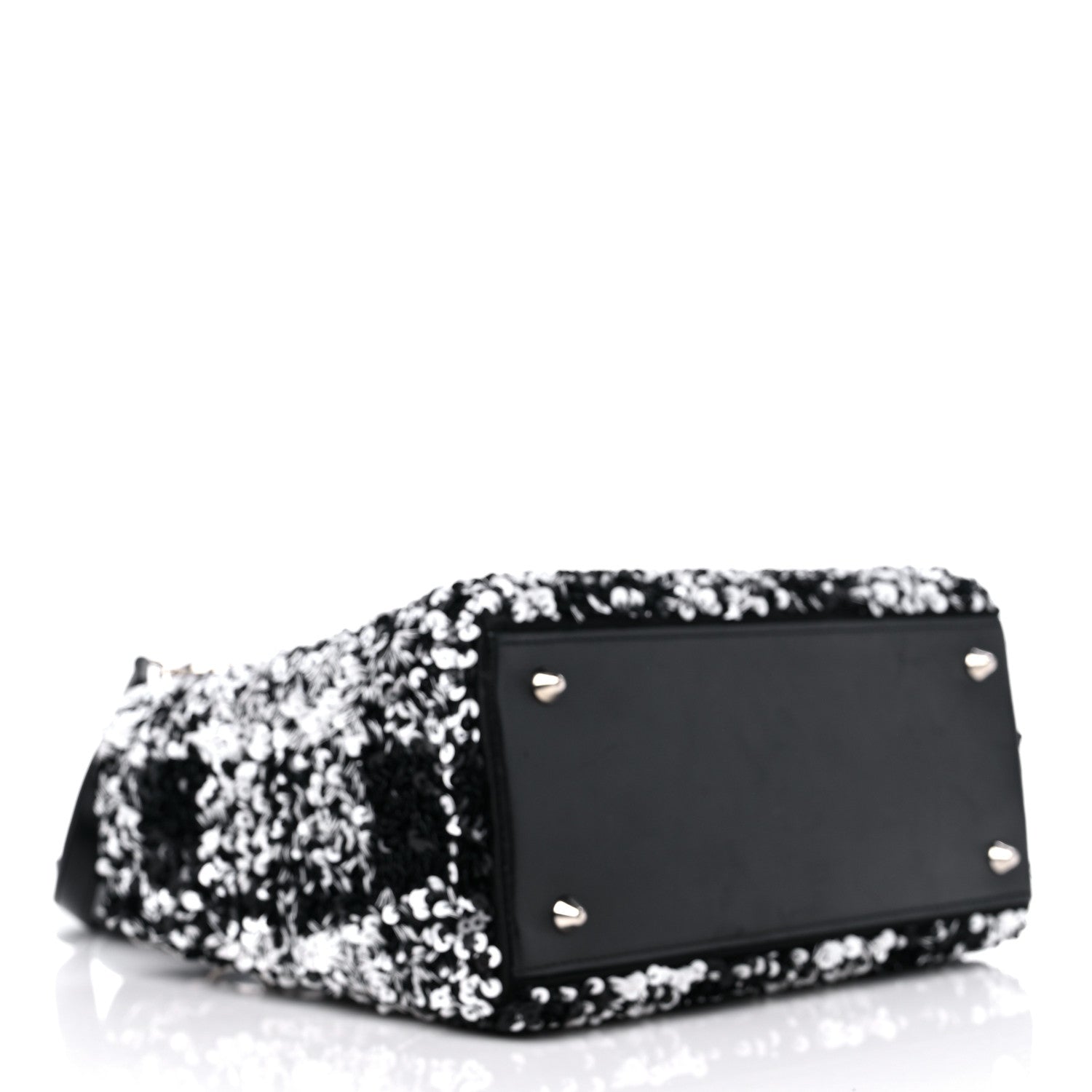 Christian Dior Lambskin Sequin Embellished Medium Lady Dior Black White 4 of 15
