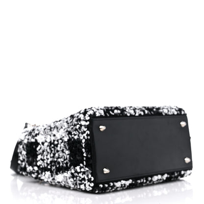 Christian Dior Lambskin Sequin Embellished Medium Lady Dior Black White 4 of 15