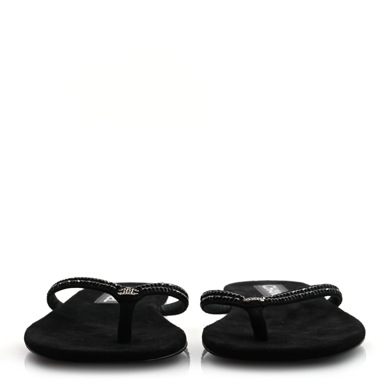 Chanel Suede Kidskin Strass CC Thong Sandals 37.5 Black 3 of 10