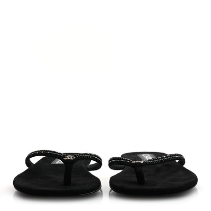 Chanel Suede Kidskin Strass CC Thong Sandals 37.5 Black 3 of 10