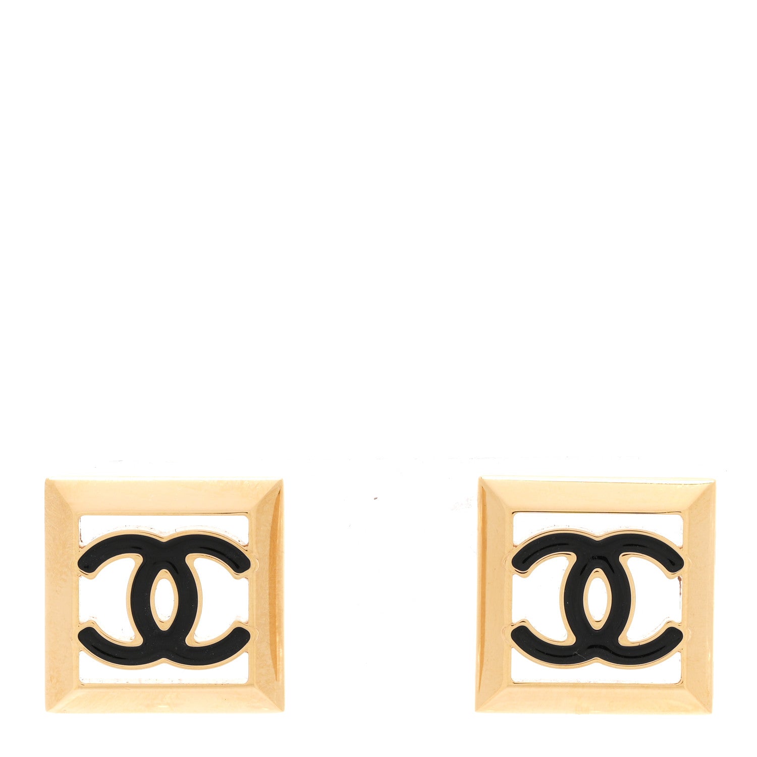 Chanel Metal Enamel CC Square Earrings Gold Black 1 of 5
