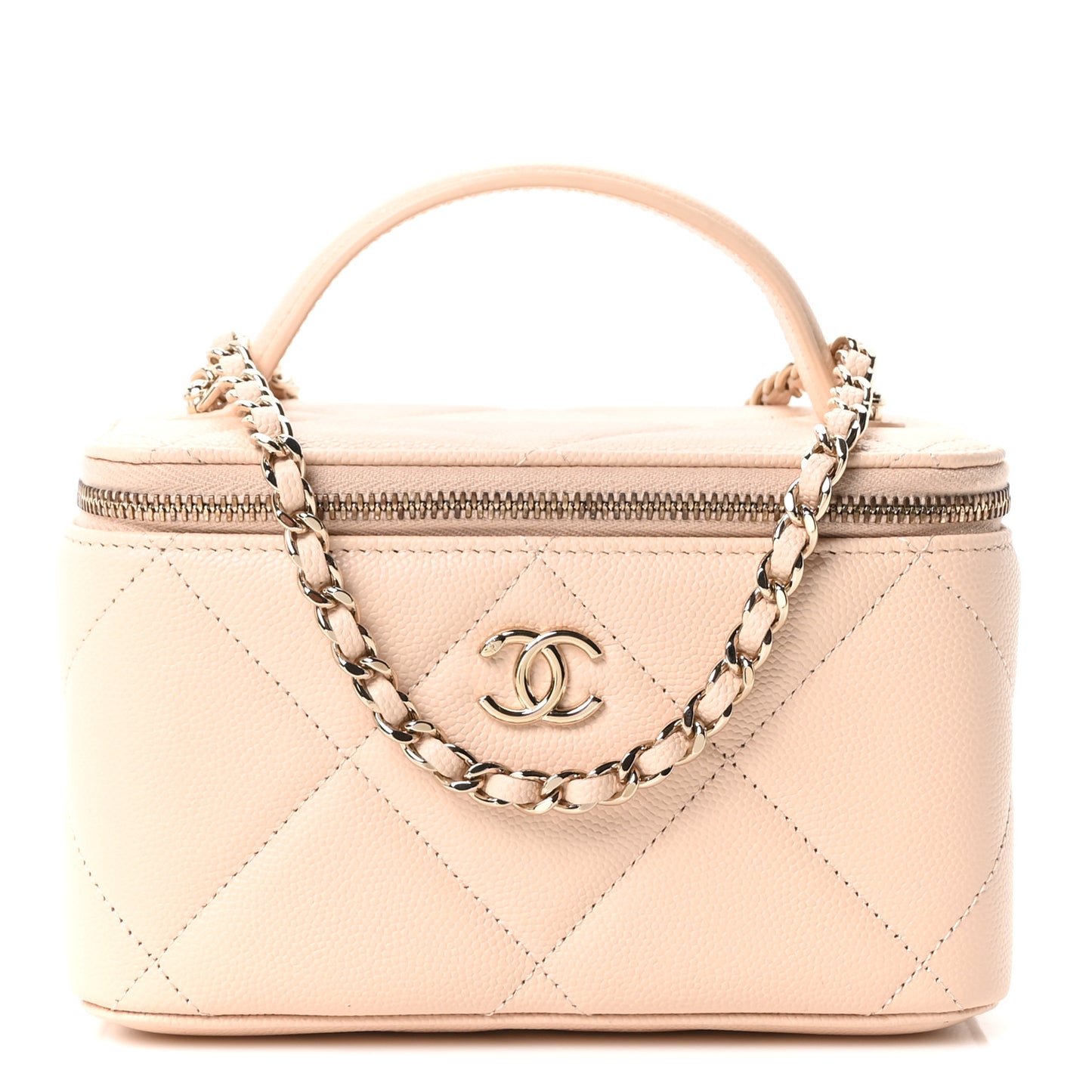 Caviar Quilted Top Handle Long Vanity Beige