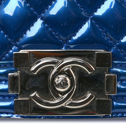 Chanel Metallic Patent Quilted Medium Boy Flap Blue 12 of 15
