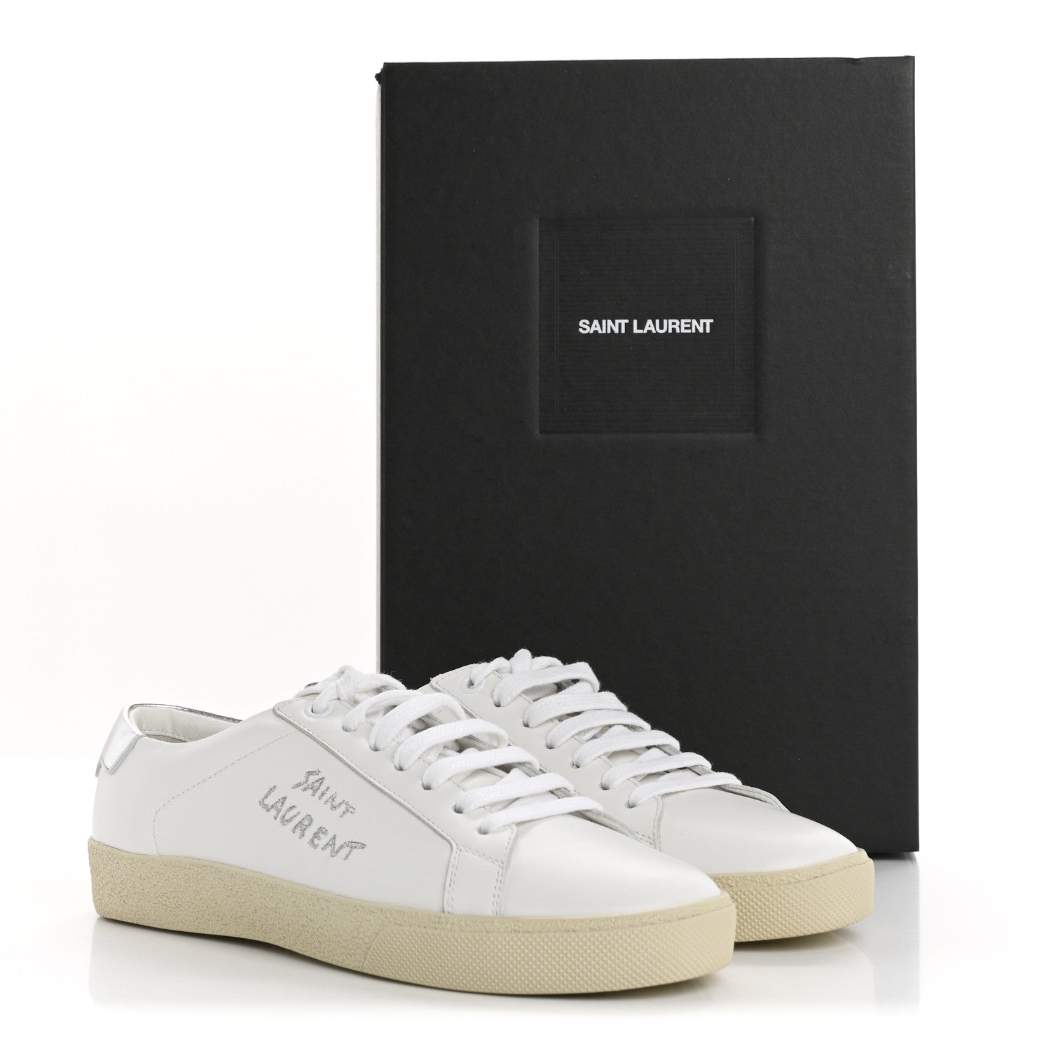Saint Laurent Embroidered Court Classic Sneakers 37.5 Blanc Optique Argento 11 of 11