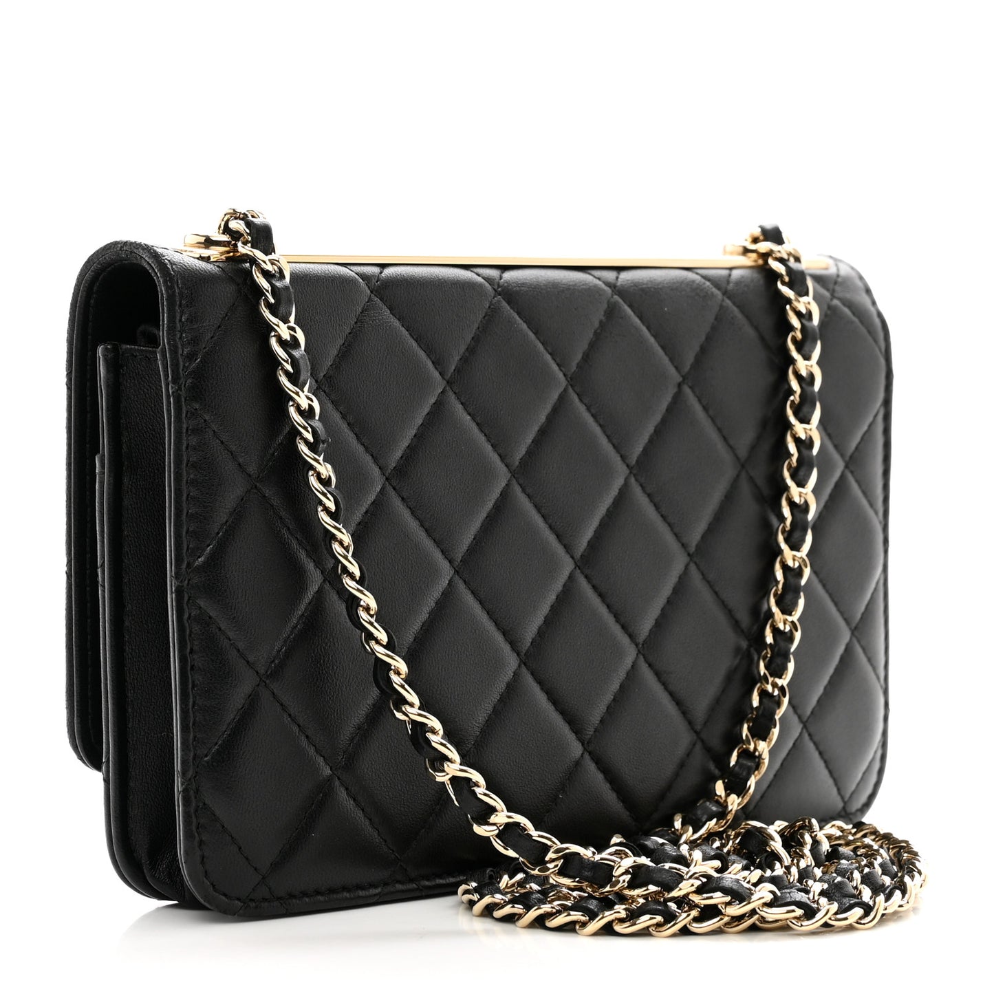 Lambskin Quilted Trendy CC Wallet On Chain WOC Black