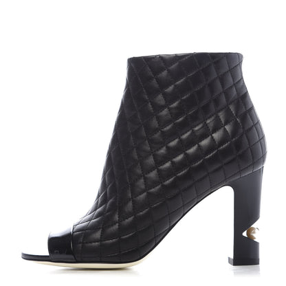 Chanel Lambskin Quilted Patent Short Boots 37 Black 1 of 7