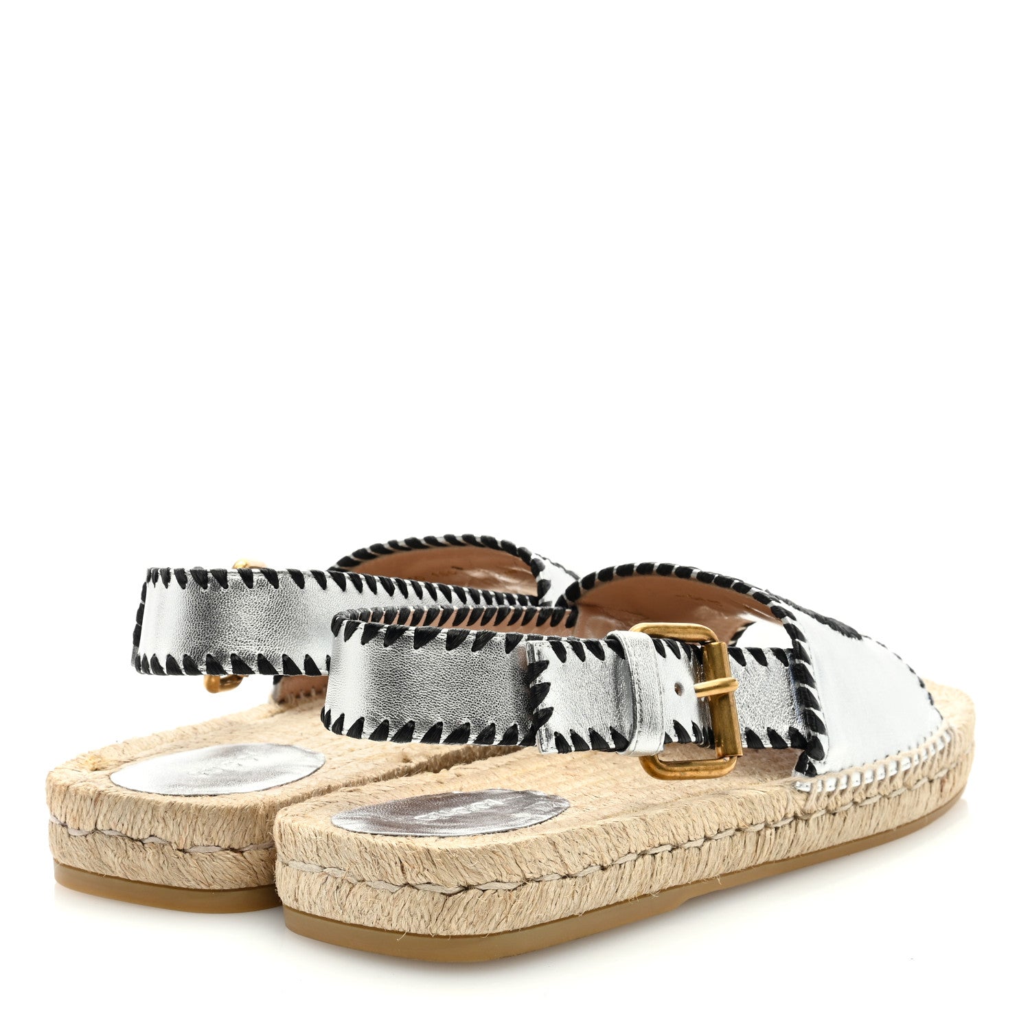 Gucci Metallic Nappa Embroidered Double G Espadrille Slingback Sandals 40 Silver 4 of 7