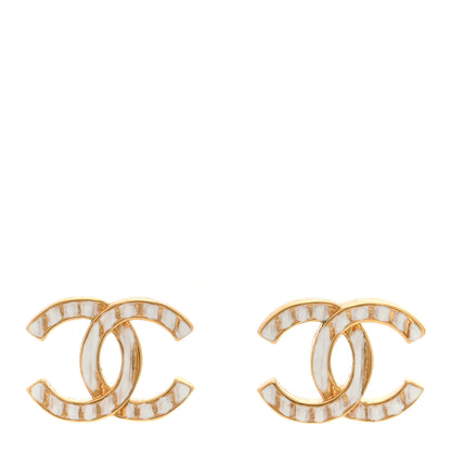 Chanel Metal CC Earrings Gold White 1 of 4