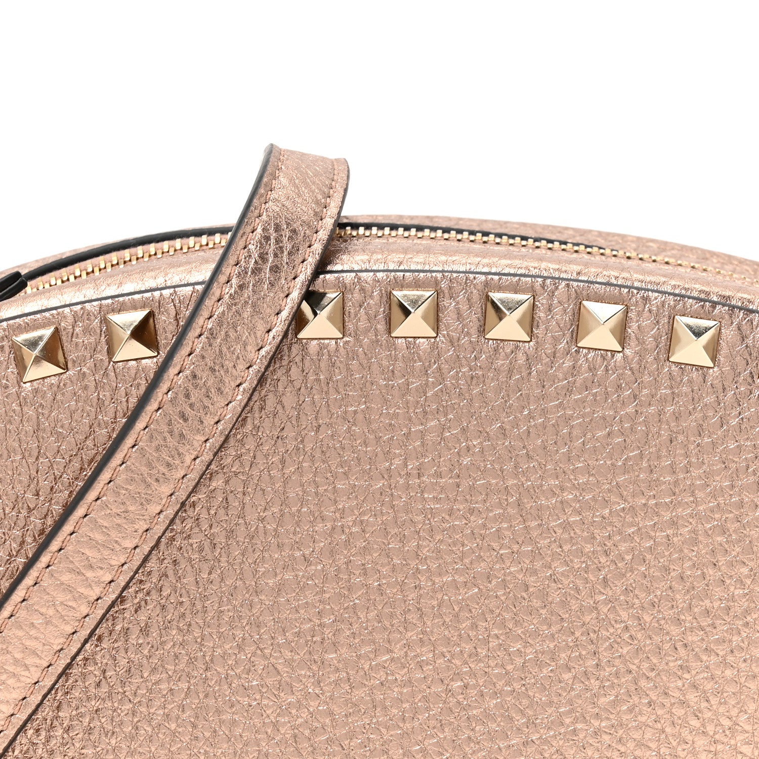 Valentino Garavani Metallic Pebbled Calfskin Rockstud Camera Crossbody Bag Rame 7 of 9