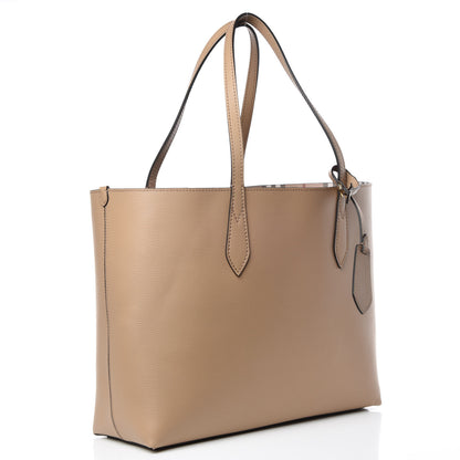 Burberry Grainy Calfskin Haymarket Check Medium Reversible Tote Camel 4 of 15